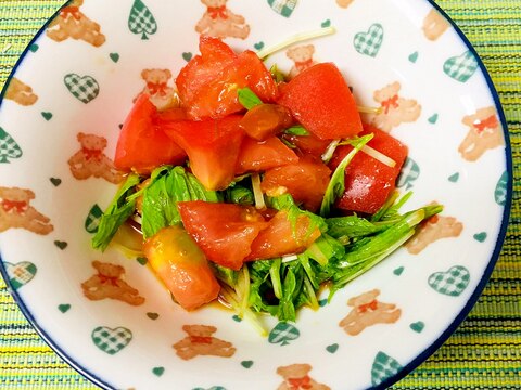 トマトと水菜のにんにく醤油和え